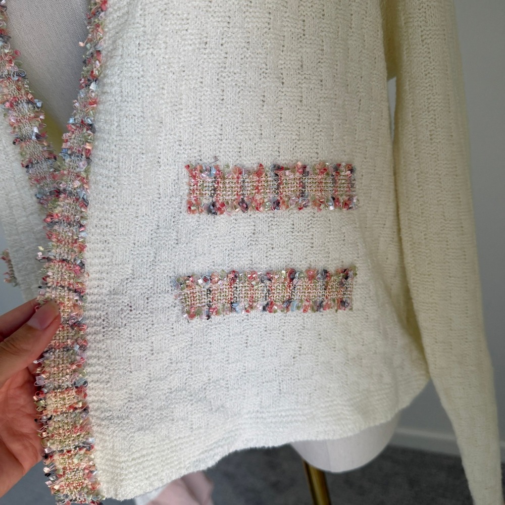 NWT Sioni Tweed Cardigan Pink Large Coquette Ballet Preppy Chic Romantic Girly - Picture 5 of 12